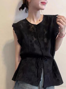 Shalldoer | Stylish Chinese Style Sleeveless Lace Edge Shirt