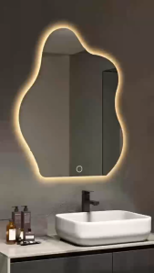 Half body mirror intelligent defogging bathroom bathroom wall mounted LED three color adjustable irregular mirror