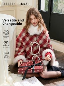 3COLOUR·S | Wool New Arrival Plaid Cape Red Vintage