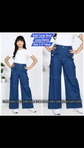 jeans kulot cargo anak perempuan highwaist usia 5-17 tahun