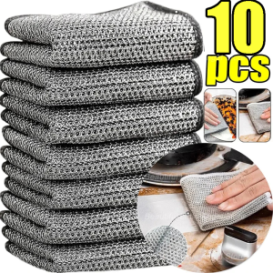 10pcs Magic Cleaning Cloth Thickened Double -sided Metal Steel Wire Rags Kitchen Dish Pot Washdishing Cloths Wire Dish Towels for Kitchen