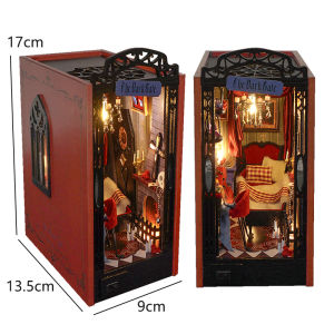 DIY Book Nook Kit Mini 3D Wooden Bookshelf Set Doll House Bookshelf Insert Retro Booknook Decor With Light Toys For Adults Gifts