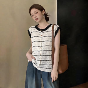 Áo Camisole Không Tay Len Sợi Kẻ Mát Hè Dành Cho Người Béo Size Lớn Giúp Gọn Gàng Trẻ Hóa