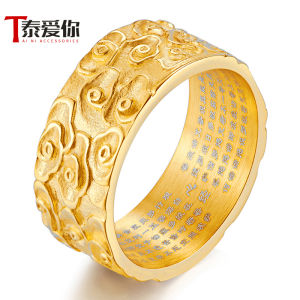 Boho Style Titanium Steel Ring Mens Fashionable Index Finger Protection Ring with Inscription of Good Luck And Happiness