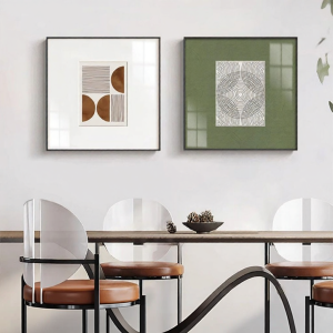 YASISHA | Geometric Abstract Wall Art for Dining Room Green Artistic Lines