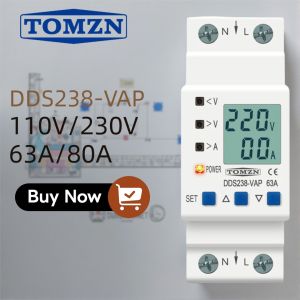 TOMZN 63A 80A 110V 230V Adjustable Over Under Voltage Current Protector Relay Limiter kWh Power Energy Meter Auto Reclosing
