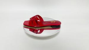 2025Classic Womens Flat Bottom Lacquer Leather Open Toe Slippers Flat Head Anti slip Fish Mouth Slippers Summer Outdoor Sandals