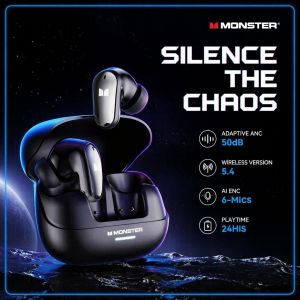 monster | New Monster MQT52 Wireless Bluetooth 5.4 Earphones 24H Long Battery Life Headphones Low Game Latency Immersive Listening Headset