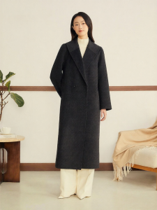 Wool Cashmere Blend Double Breasted Turn-Down Collar Coat