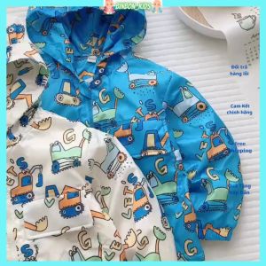 Áo Khoác Gió Lót Lông In Hình Máy Múc Cho Bé Trai và Bé Gái Từ 10 đến 27kg