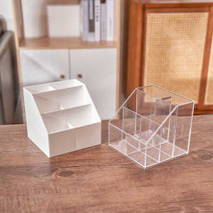 Large Capacity Transparent Storage Box Stationery Cosmetic Organizer Desk Pen Holder Office Simple Design Plastic Organizer