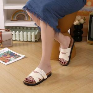 Merry Rose Flat Slippers For Women Slip On Sandals One Strap With Buckle 2508