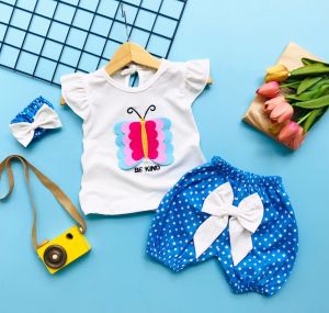 Set pakaian bayi perempuan / setelan kupu kupu polka baby