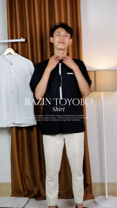 S&D PROJECT Baju Koko Muslim Razin Bahan Toyobo Warna Hitam M-XL Untuk Pria Dewasa Lengan Pendek