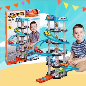 Childrens Large Ejection Track Five-story Parking Lot Toy Car Set Puzzle DIY Assembled Toy City Car Model Slide Ejection Assembled Toy Childrens Gift