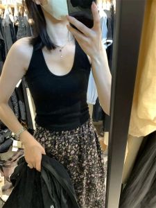 Dopamine Red U-Neck Halter Vest Womens Summer Slim Fit Flattering Irregular Strap Top Commute Style Floral Patterned Vest