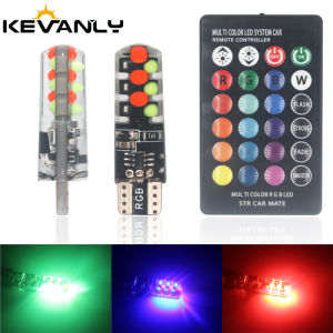 KEVANLY | 2Pcs/Sets T10 RGB W5W LED Bulbs COB 194 168 Remote Control Silicone Car Interior Reading Light Wedge Light Clearance Lamp