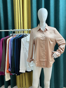 เสื้อเชิ้ตผู้หญิง ผ้าซาติน ทรงสลิมฟิต ผ้าไนลอน แขนยาว ปกโปโล ทรงปกติ ฤดูร้อน 2025 เสื้อเชิ้ตผู้หญิง