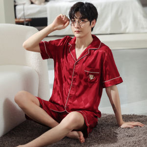 Miiow | MiiOW Ice Silk Pajamas Couple Style Short Sleeve Shorts Home Clothes Outdoor Wearable Summer New Arrival Youth Polyester Blend