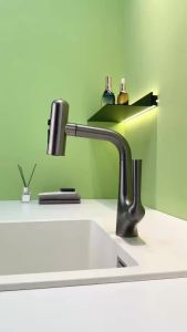 Pull Out Bathroom Faucet Height Adjustable Basin Mixer Tap 360° Swivel Hot Cold Sink Faucet Single Handle Washroom Vanity Tap