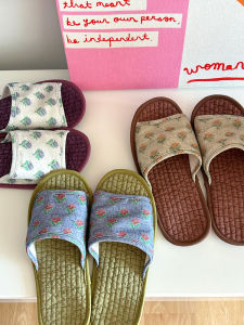 Indoor Silent Cotton Slippers Lightweight Home Pure Cotton Fabric Floral Anti-slip Comfortable Floor Slippers Four Seasons