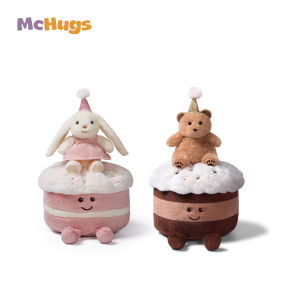 McHugs Animal Birthday Cake Plush Toy Soft Celebration Cake with Cute Sitting Animal Birthday Party Gift for Kids