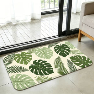 VIKAMA Boho Tropical Plant Print Soft Flannel Rug Washable Foot Mat Indoor Kitchen Bathroom Bedroom Decorative Home Carpet