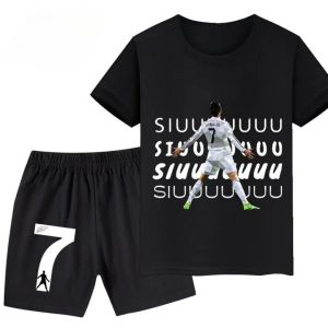 2025 Summer New Ronaldo Football Player Printed Childrens Clothing Sports T-shirt+Shorts 2-piece Set Childrens Boys and Girls
