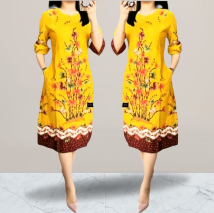 Dress Tunik Batik Kombinasi Saku Kanan Real Pick Lazada Indonesia