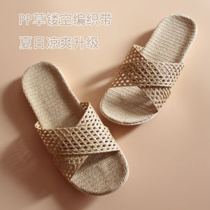 Linen Slippers Womens Woven Grass Shoes Home Indoor Summer Cool Toe Home Comfort Quiet Vintage Mens Linen Quality Sandals