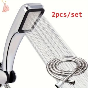 300 hole high-pressure shower head with hose - water-saving wall mounted chrome plated finish square design durable metal ho