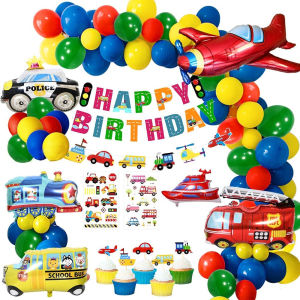 ToyStory Transportation theme Foil balloons for Boys Birthday Decoration Happy Birthday Banner Cars School Bus Train Fire Truck Motorcycle Plane Balloons Transport Vehicles