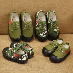 Camouflage Canvas Shoes for Boys Military Training Performance Childrens Low Top Cross Buckle Shoes Spring Autumn Season