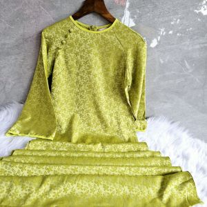 PT31 Áo dài truyền thống màu xanh họa tiết thêu chi tiết mềm mại tay dài cho nàng thướt tha