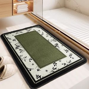 VIKAMA Vintage Floral Bath Mat Non-Slip Black White Flower Border Absorbent Floor Rug For Bathroom Shower Entryway Home Decor