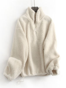 Loose Fit Lamb Velvet Jacket Womens Long Sleeve Hoodie Zipper Closure Solid Color Commute Friendly Outerwear H742