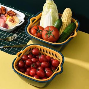 Vegetable Washing Basket 2-in-1 Drain Colander Bowl SetHandle Rapid Draining Thickened Washing Basket for Kitchen