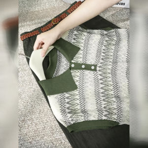 DANTING | Polo Neck Stripe Knitted Shirt Wide Leg Pants Leisure Suite