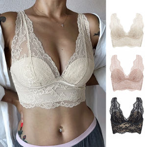 INTIMA ชุดชั้นในลูกไม้ฝรั่งเศสเซ็กซี่สวยงามด้านหลังเป็นเสื้อกั๊กสำหรับผู้หญิงบางเฉียบระบายอากาศได้บราเสื้อชั้นในไร้ตะเข็บไร้สายทรง V ลึกชุดชายหาดฤดูร้อน