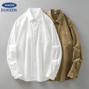 DUKEEN | Heavyweight 100% Cotton Mens Dress Shirt Long Sleeve for Spring Autumn White
