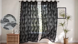 Wavy Lace Yarn Black Sheer Curtain for Living Room Bedroom Kitchen Door Window with Ring Korean Sheer Curtain Lace