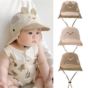 Summer Baby Hat Cartoon Bear Ear Embroidery Quick Dry Fisherman Hats for Boys Girls Neck Protection Kids Panama Hat Breathable