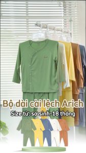 Bộ quần áo dài tay cài lệch vải sợi tre Arich size 0 đến 18 tháng