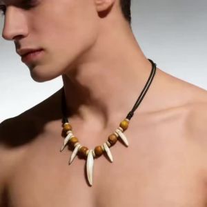 Hot sale acrylic imitation wolf teeth beaded necklace adjustable length couple necklace amulet gift