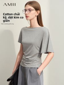 AMII | One-Shoulder Asymmetric Sleeve Slim Fit T-shirt