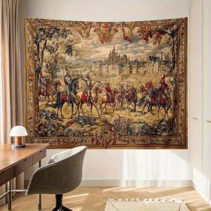 VIKAMA Vintage Thời Trung Cổ Hiệp Sĩ Ngựa Thảm Polyester Treo Tường Trang Trí Thẩm Mỹ Cho Phòng Khách Phòng Ngủ Ký Túc Xá
