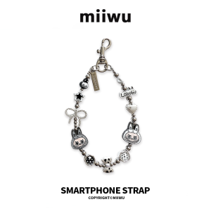 Limited Edition Labubu Black White Silver Bracelet Metal Phone Lanyard High End Original Universal Style Crystal Mobile Accessory