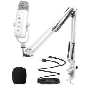 Haomuren Professional USB Streaming Podcast PC Microphone Studio Cardioid Condenser Mic Kit with Boom Arm For Recording YouTube