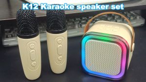 K12 Wireless Bluetooth Speaker Dual Microphone Portable Karaoke Speaker USB TF Aux Portable Bluetooth Speaker