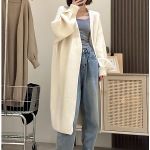 สไตล์พักผ่อน เสื้อสเวตเตอร์ถัก เสื้อโค้ท ผู้หญิง ฤดูใบไม้ร่วง ฤดูหนาว แฟชั่น พรางหุ่น เสื้อแจ๊กเก็ตยาวปานกลาง ใส่สบาย นุ่ม แคชเมียร์